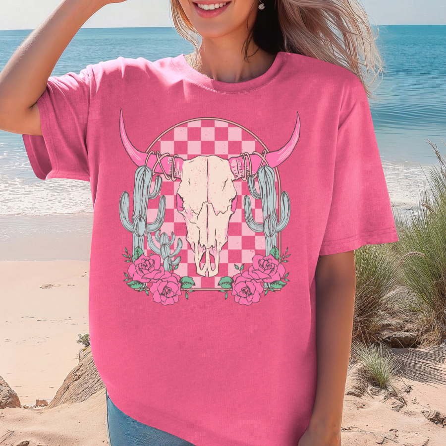 Pink and Turquoise Bull Skull