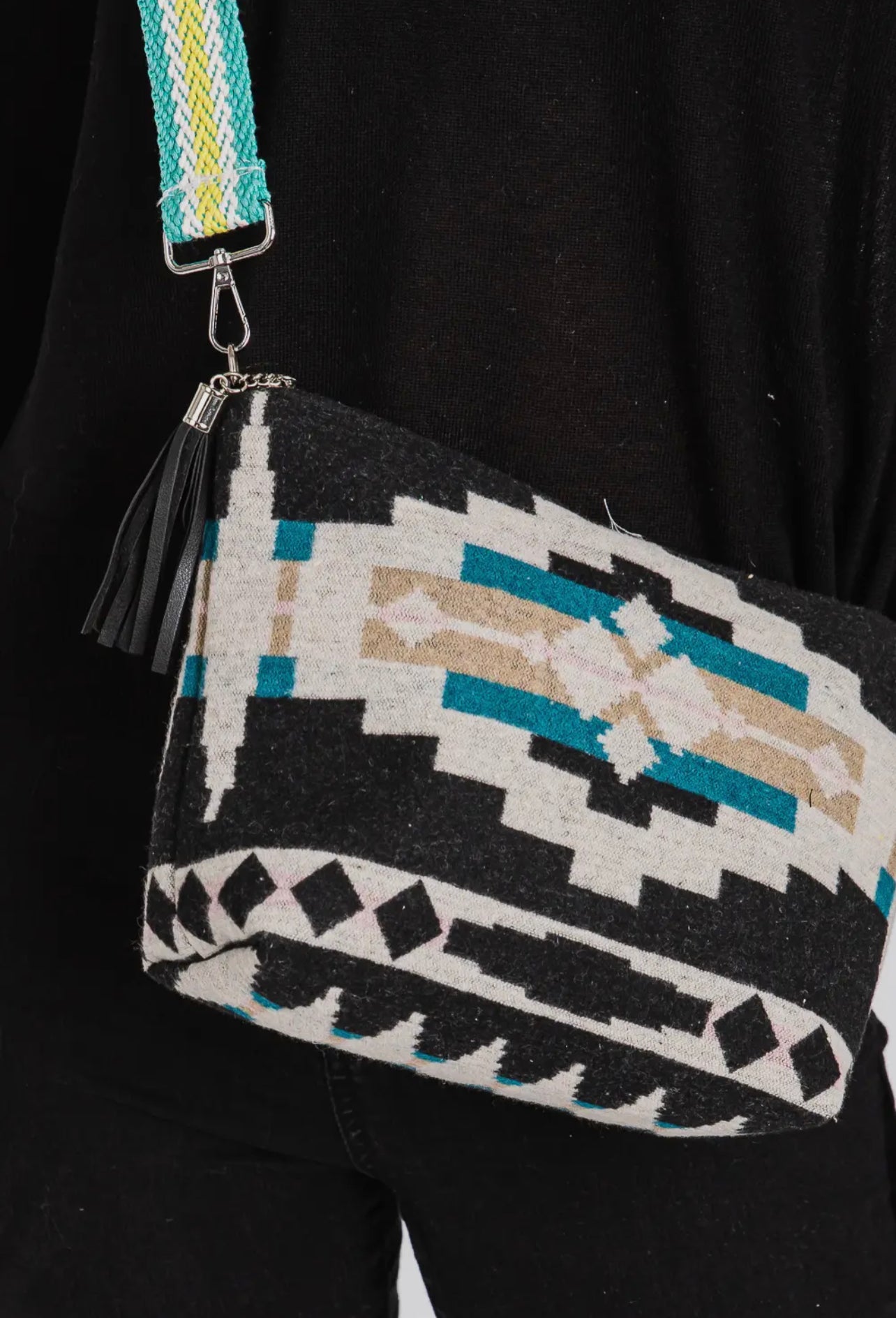 Aztec Pattern Tassle Crossbody