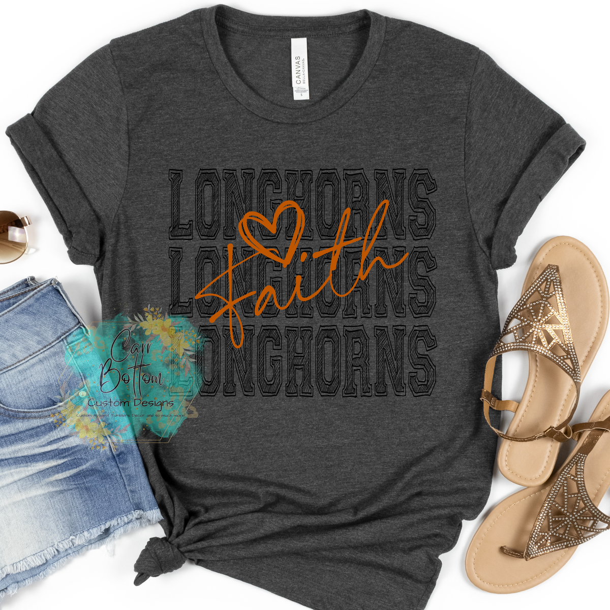 Faith Bottom Faith Longhorns Scribble Black – Carr Bottom Custom Designs