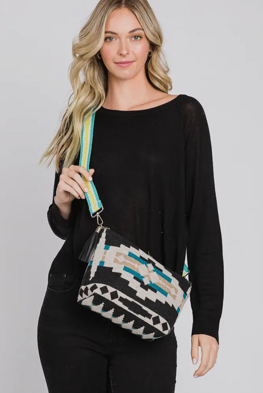 Aztec Pattern Tassle Crossbody