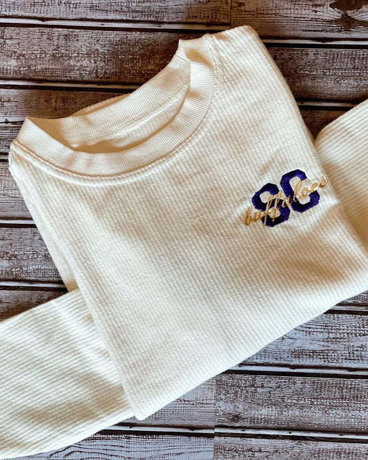 Corded crew embroidered team sweatshirt